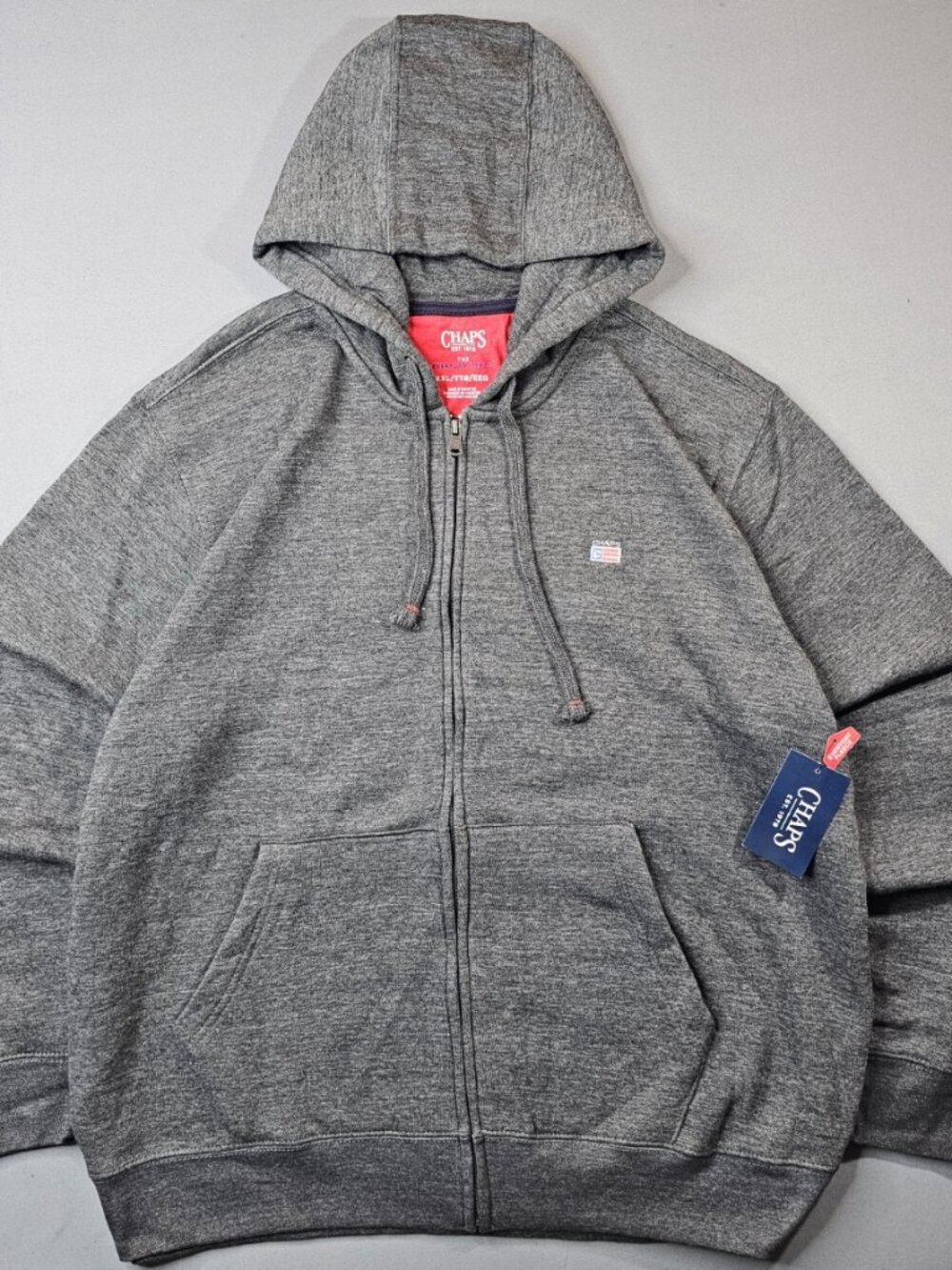 NWT Chaps Ralph Lauren Full Zip Hoodie Gray Heather Fleece Sweatshirt XXL
